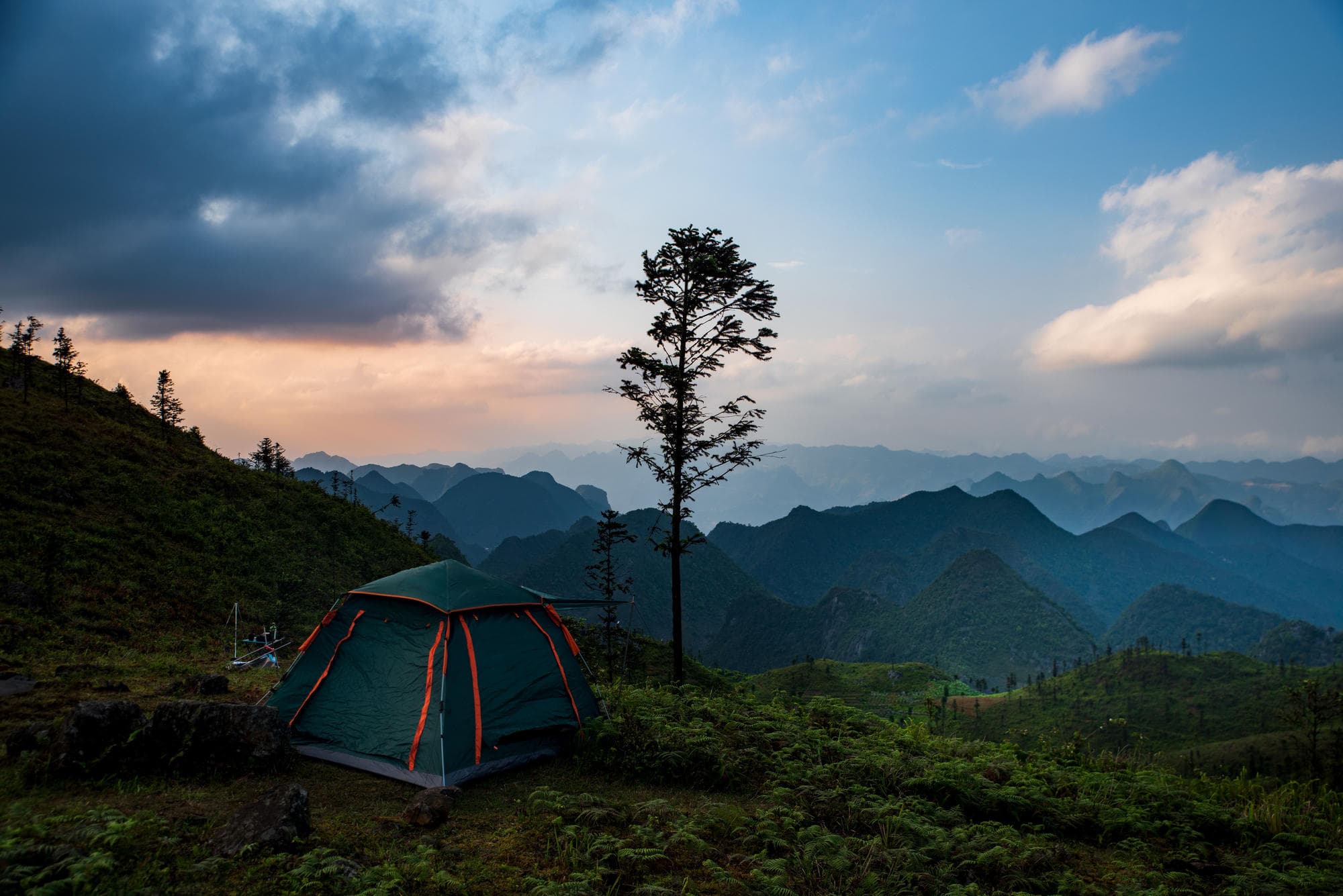 Wilderness mountain ridge campsite